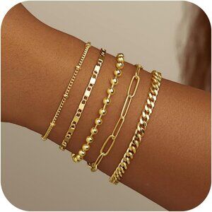 Gold-Style 05 Dainty Stack Beaded, Cuban,Pearl,Bracelets Jewelry Gifts for Women